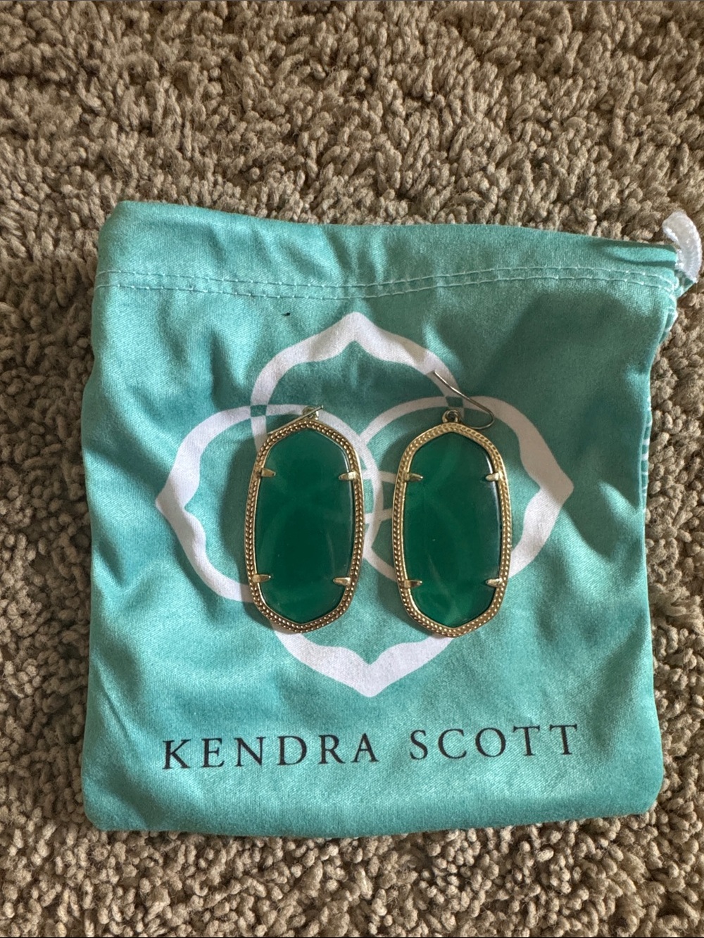 Kendra Scott Gold-Framed Drop Earrings with Green Stones